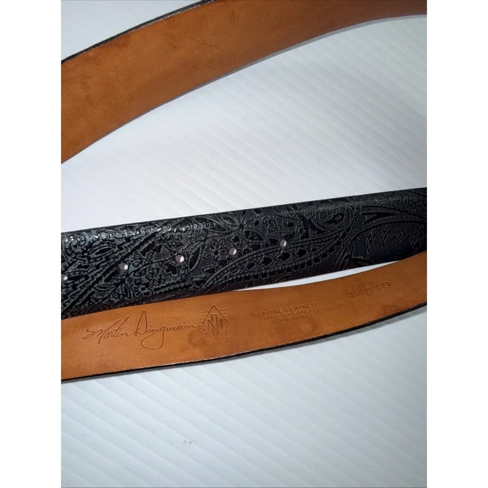 Martin Dingman Men's Belt Size 34 Black Brown Floral Print Leather 44019